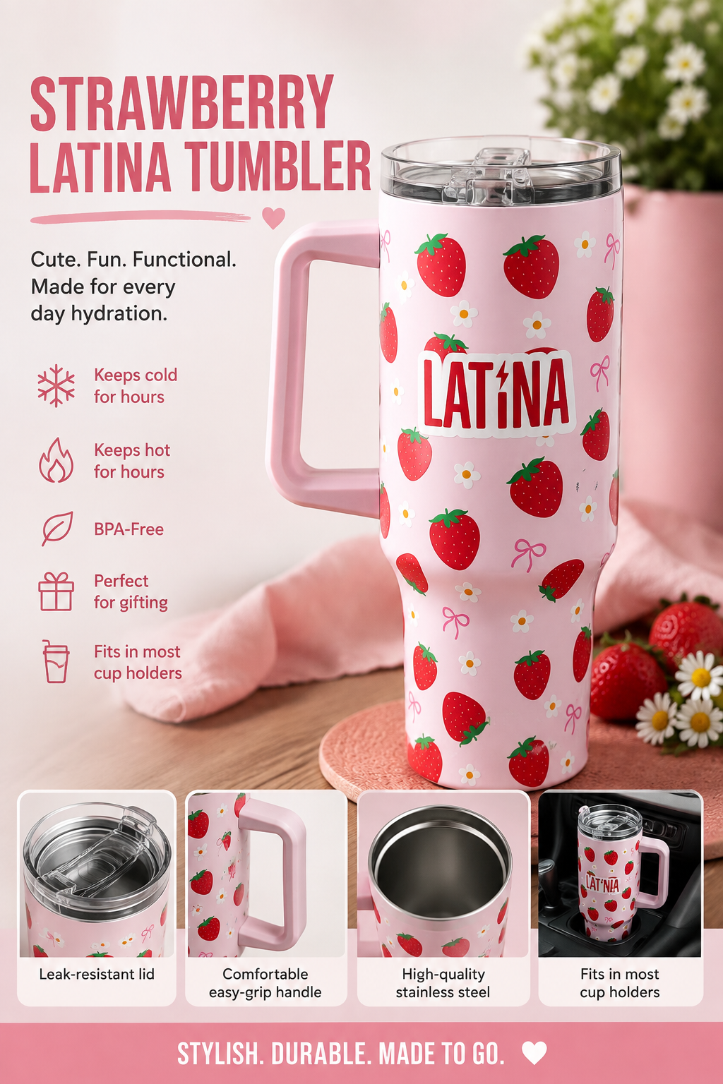 LATINA Strawberry Tumbler– 40 oz 🍓